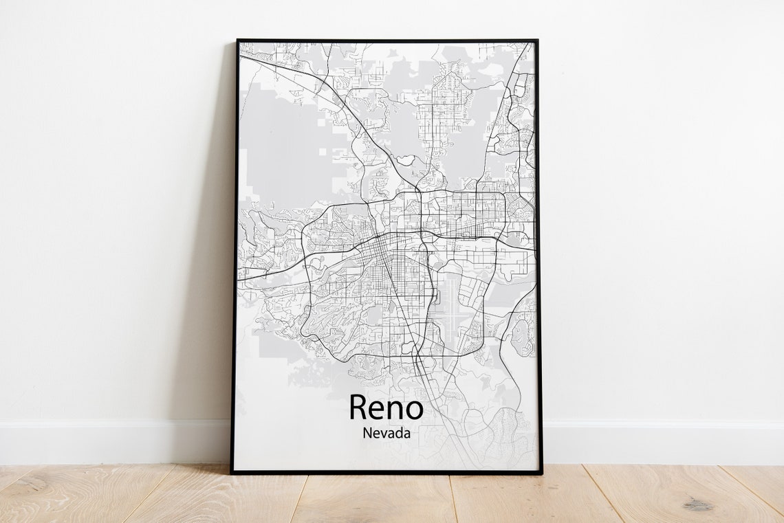 Reno Nevada Minimalist Black and White City Street Map Poster