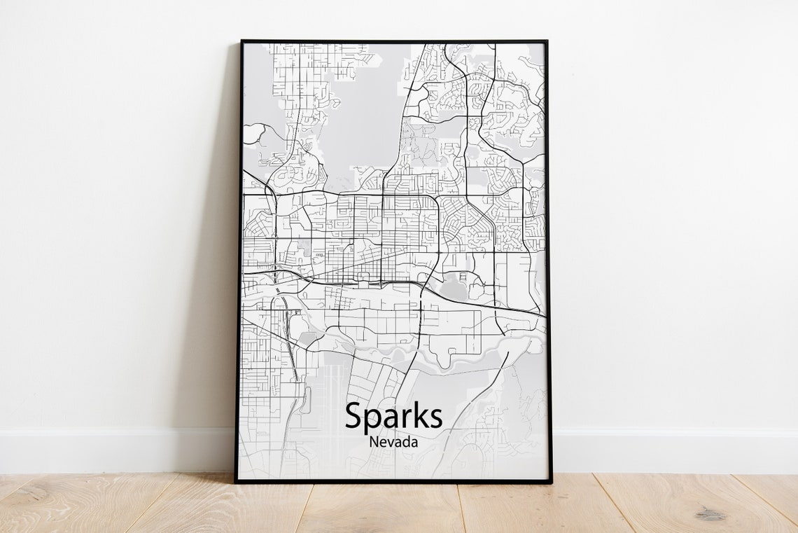 Sparks Nevada Minimalist Black And White City Street Map Poster