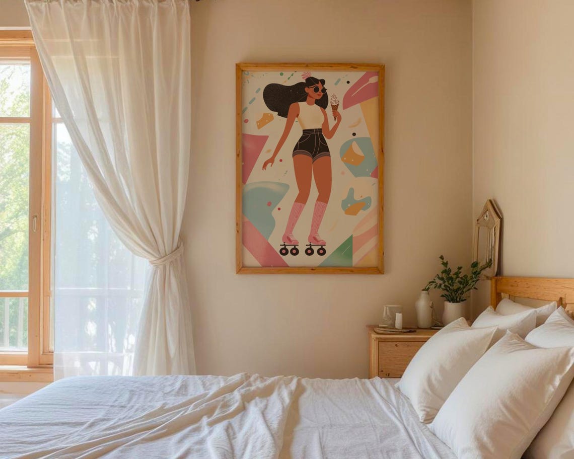 Retro Roller Skating Girl Wall Art Instant 70s Inspired Boho Poster Retro Aesthetic Print - Image 2