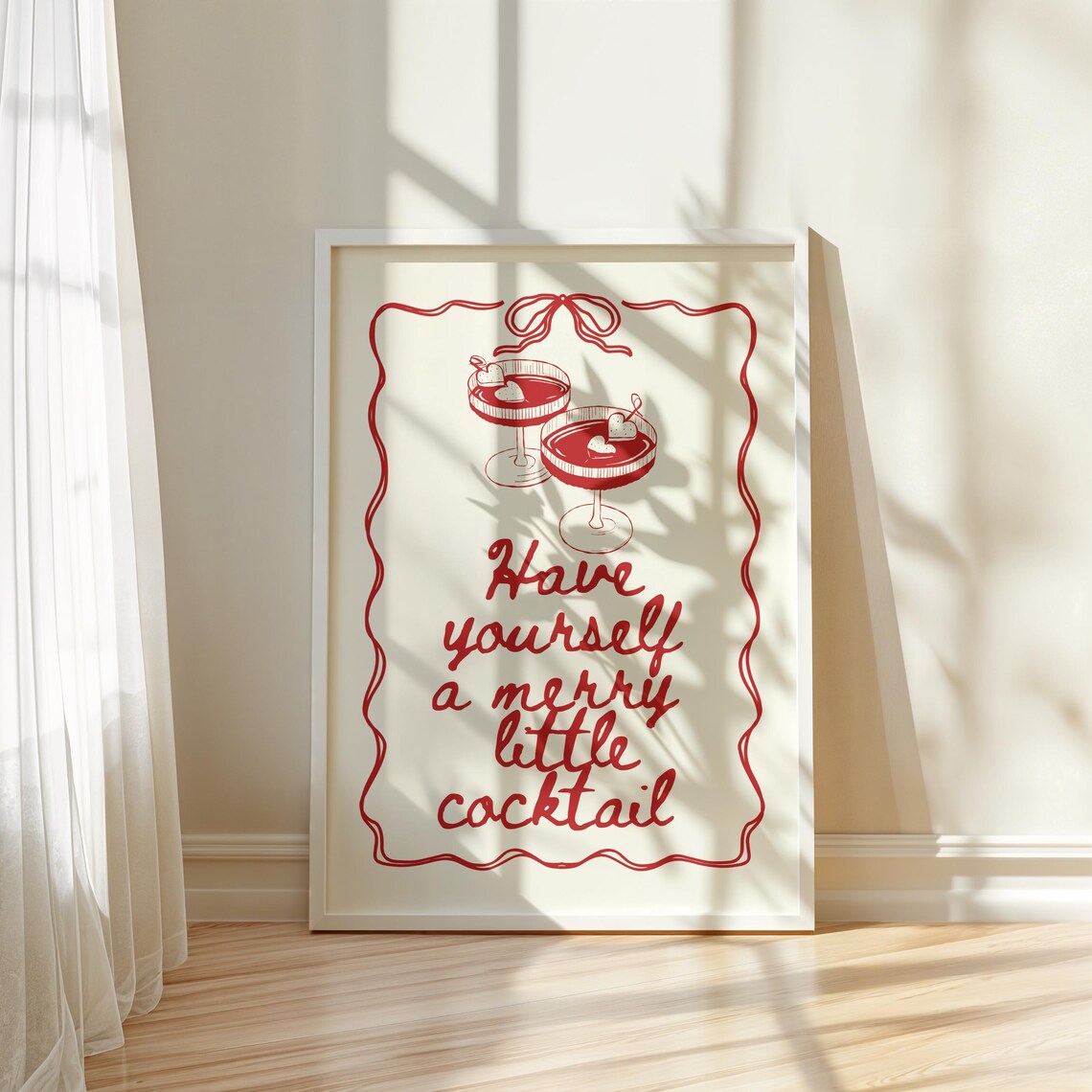 Have Yourself a Merry Little Cocktail Poster Red Line Art Holiday Bar Art - Image 2