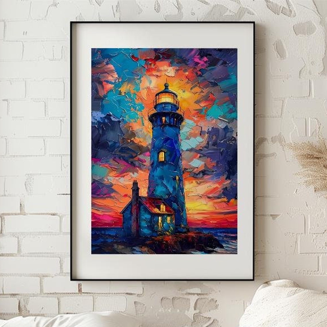 Lighthouse On A Natural Coast Sunset Wall Art Heavens Colors Lighthouse Over The Sea Maritime Painting Coastal Decor Sea Landscape - Image 3