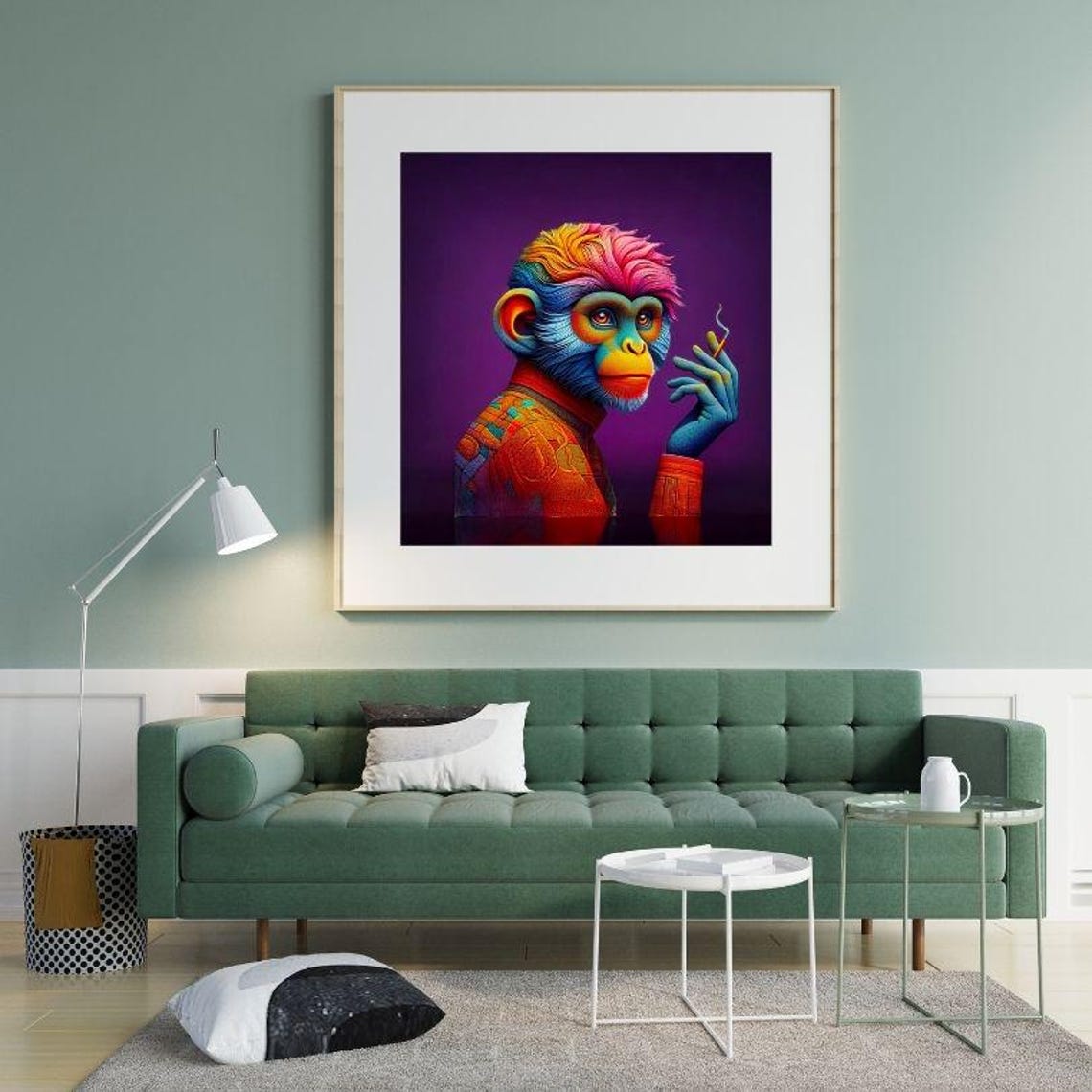 Colorful Punk Monkey Smoking Cigarette Purple Pop Art Poster - Image 2