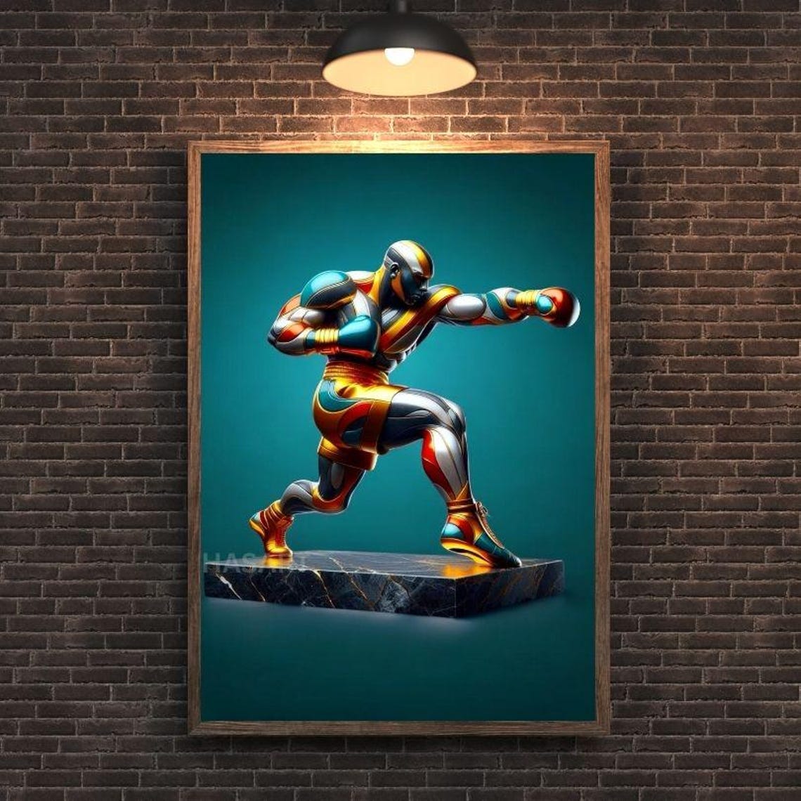 Metallic Boxer Fighter Throwing a Punch Martial Arts Art Poster