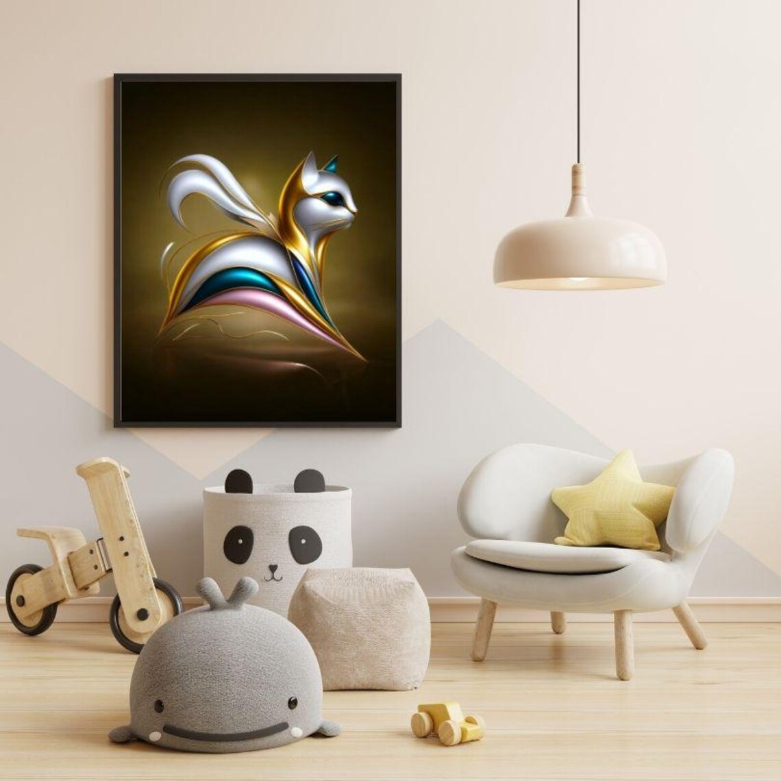 Regal Golden Silver Lying Dog in Sculpture Portrait Art Poster - Image 3