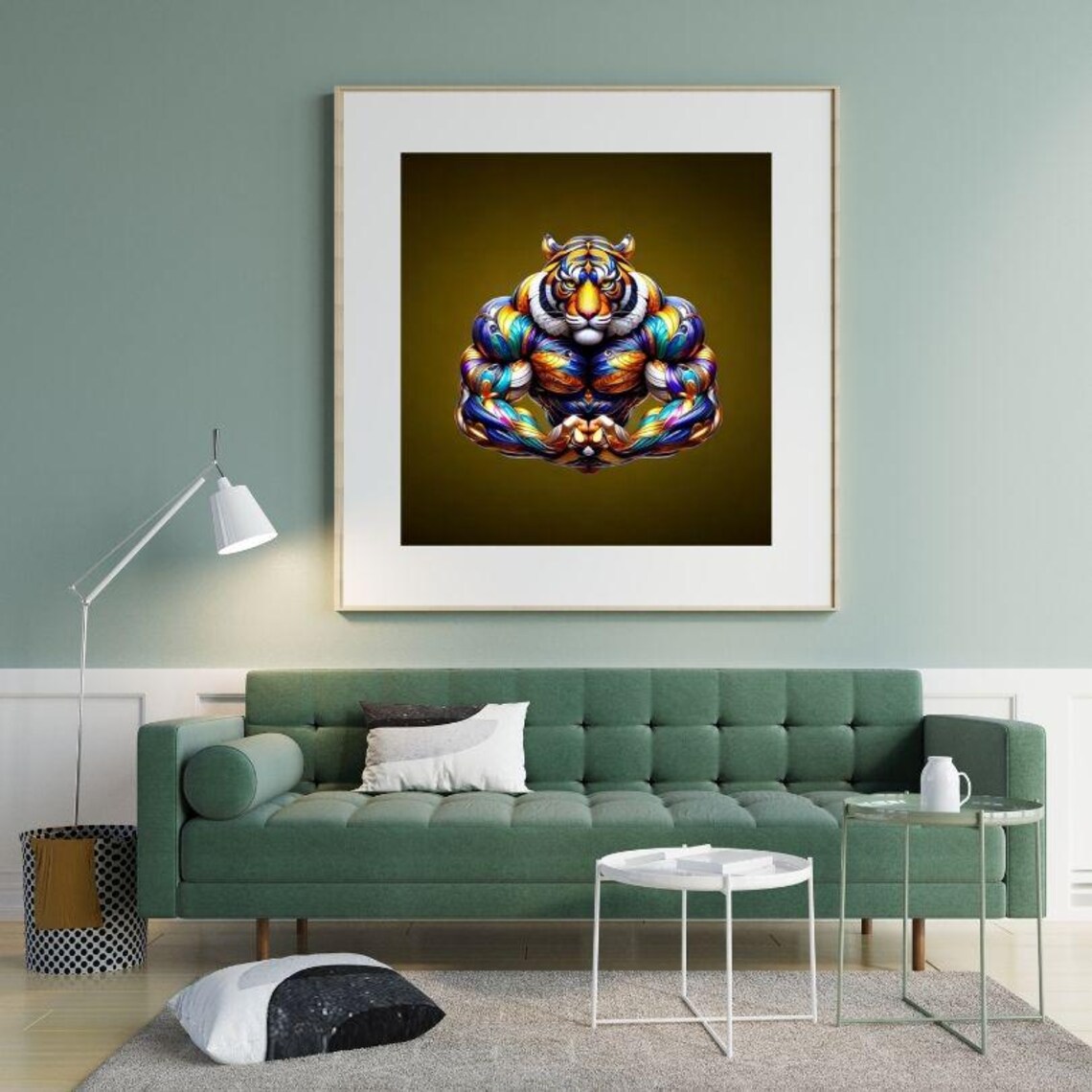 Muscular Tiger Flexing in Rainbow Metallic Bodybuilding Poster - Image 2