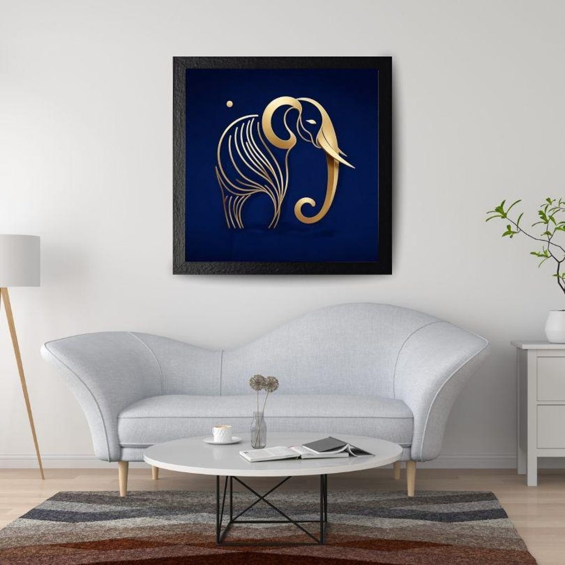Gold Line Art Elephant on Deep Navy Blue Minimalist Decor Poster - Image 2