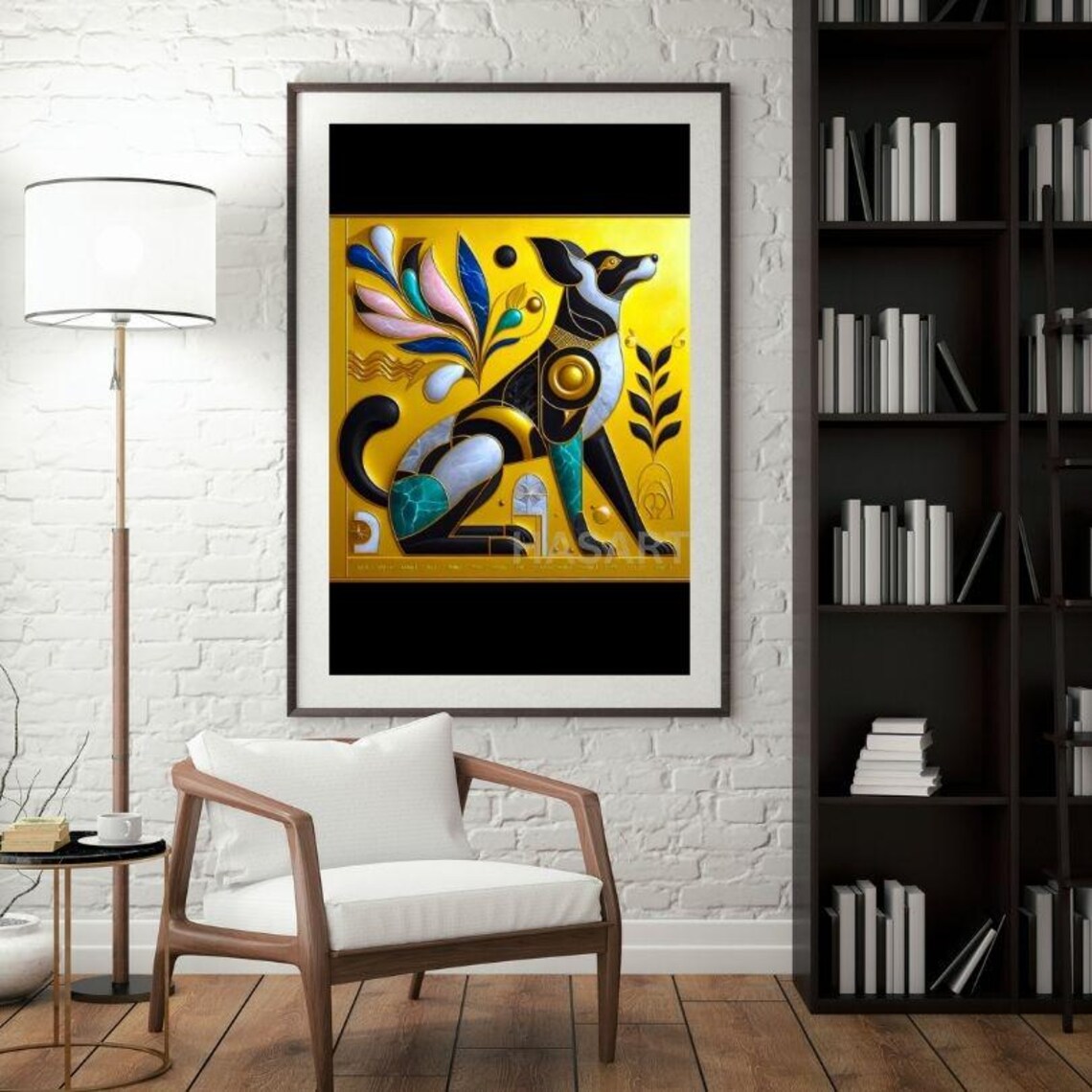 Egyptian Style Mosaic Dog Gold Black Modern Decorative Art Poster - Image 3