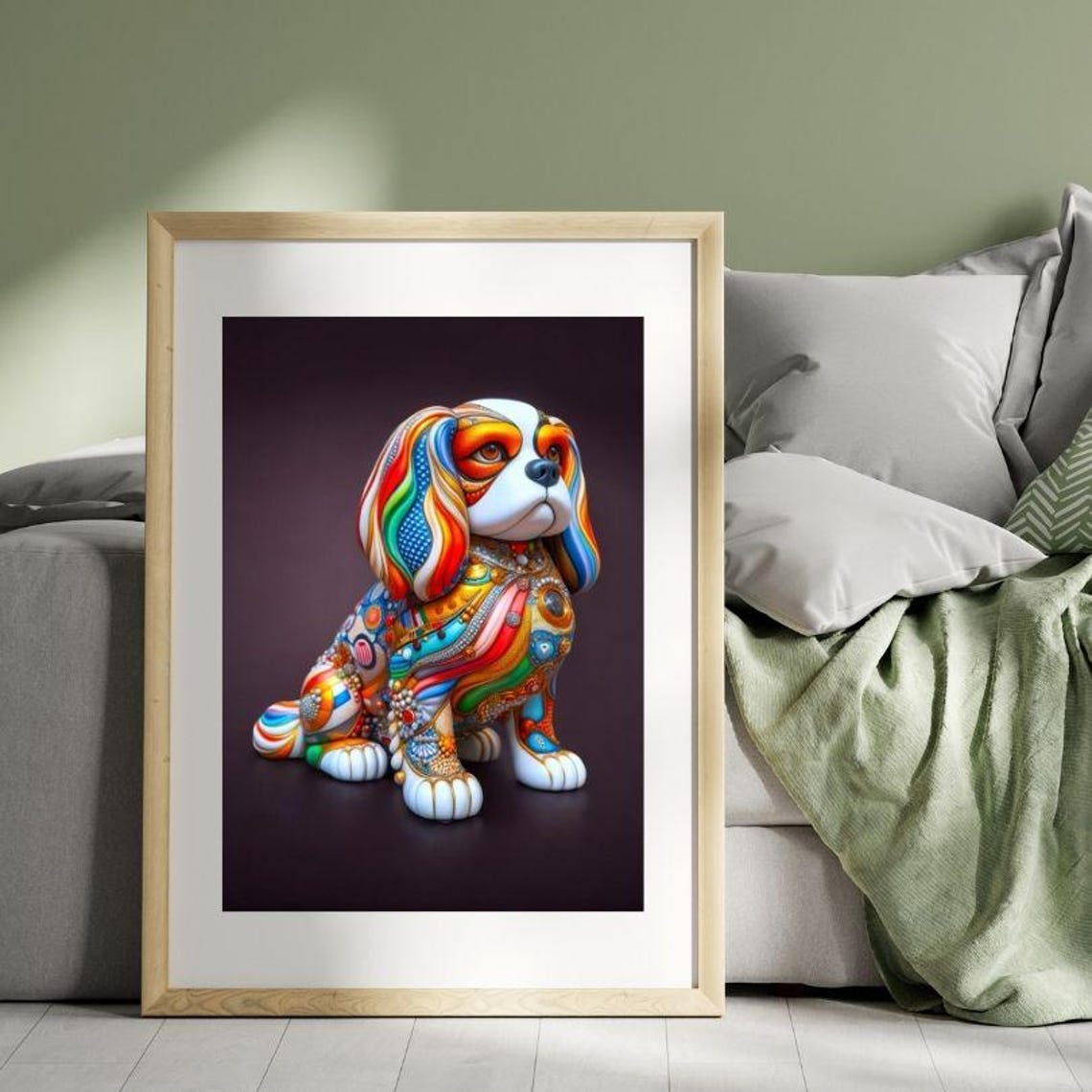 Colorful Bejeweled Cavalier King Spaniel Puppy Modern Art Poster - Image 2