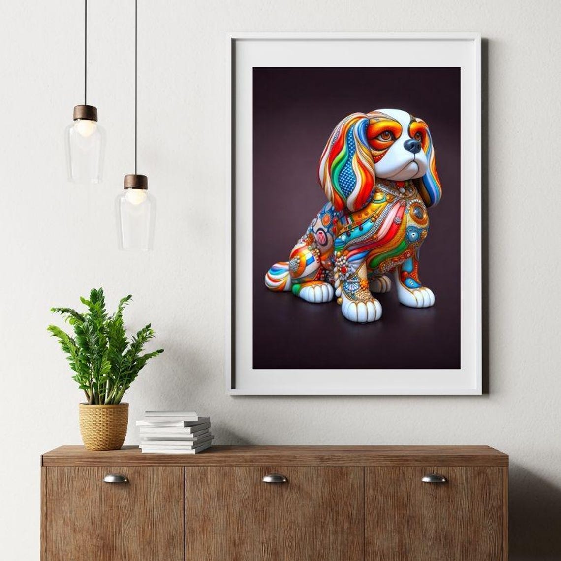 Colorful Bejeweled Cavalier King Spaniel Puppy Modern Art Poster - Image 3