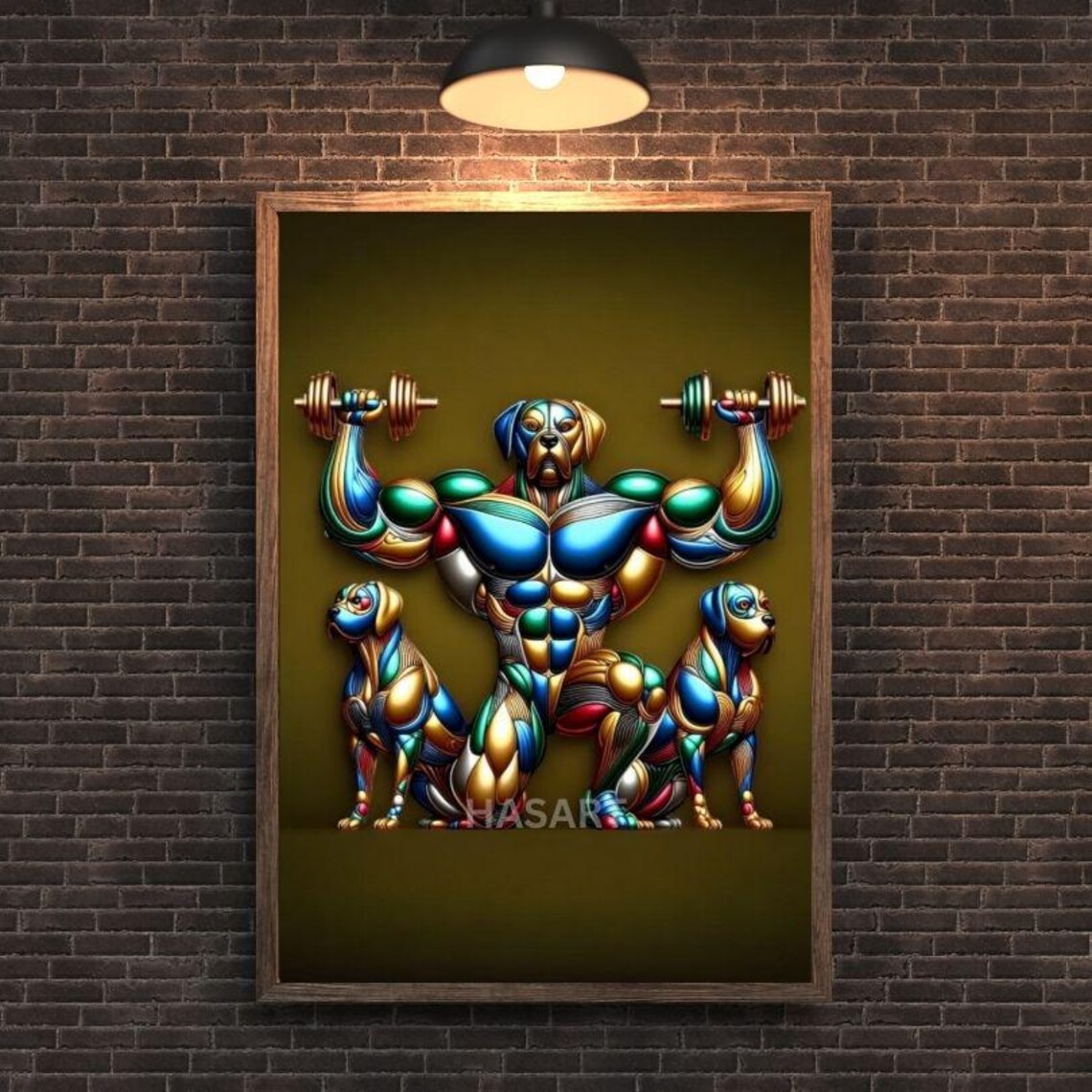 Muscular Bodybuilding Dog Lifting Dumbbells Funny Gym Poster