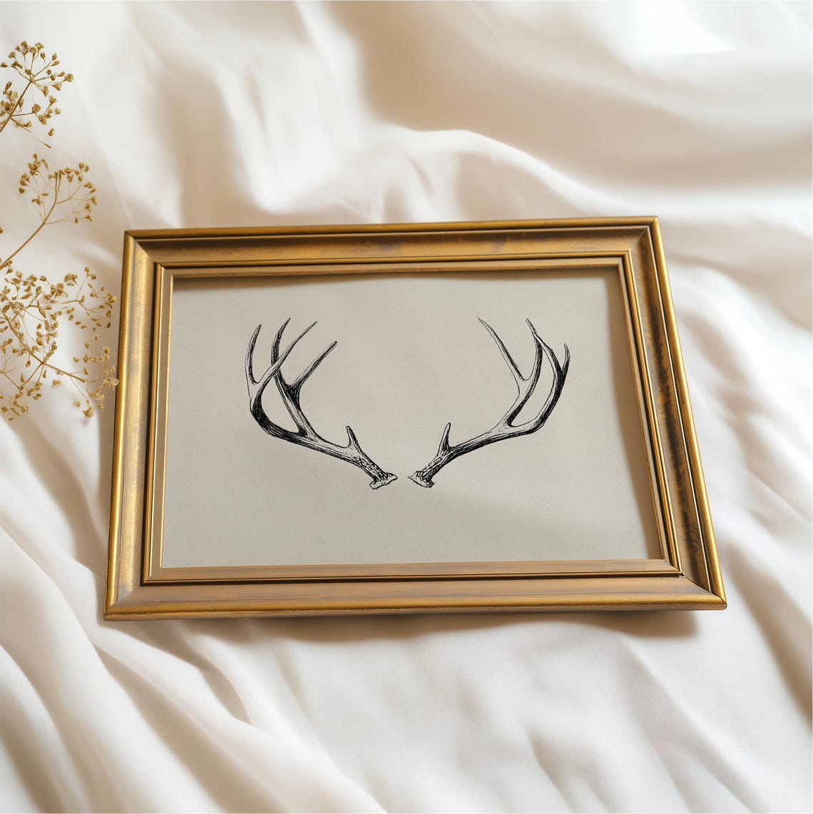 Deer Antler Sketch Minimalist Neutral Winter Rustic Lodge Wall Art - Image 3