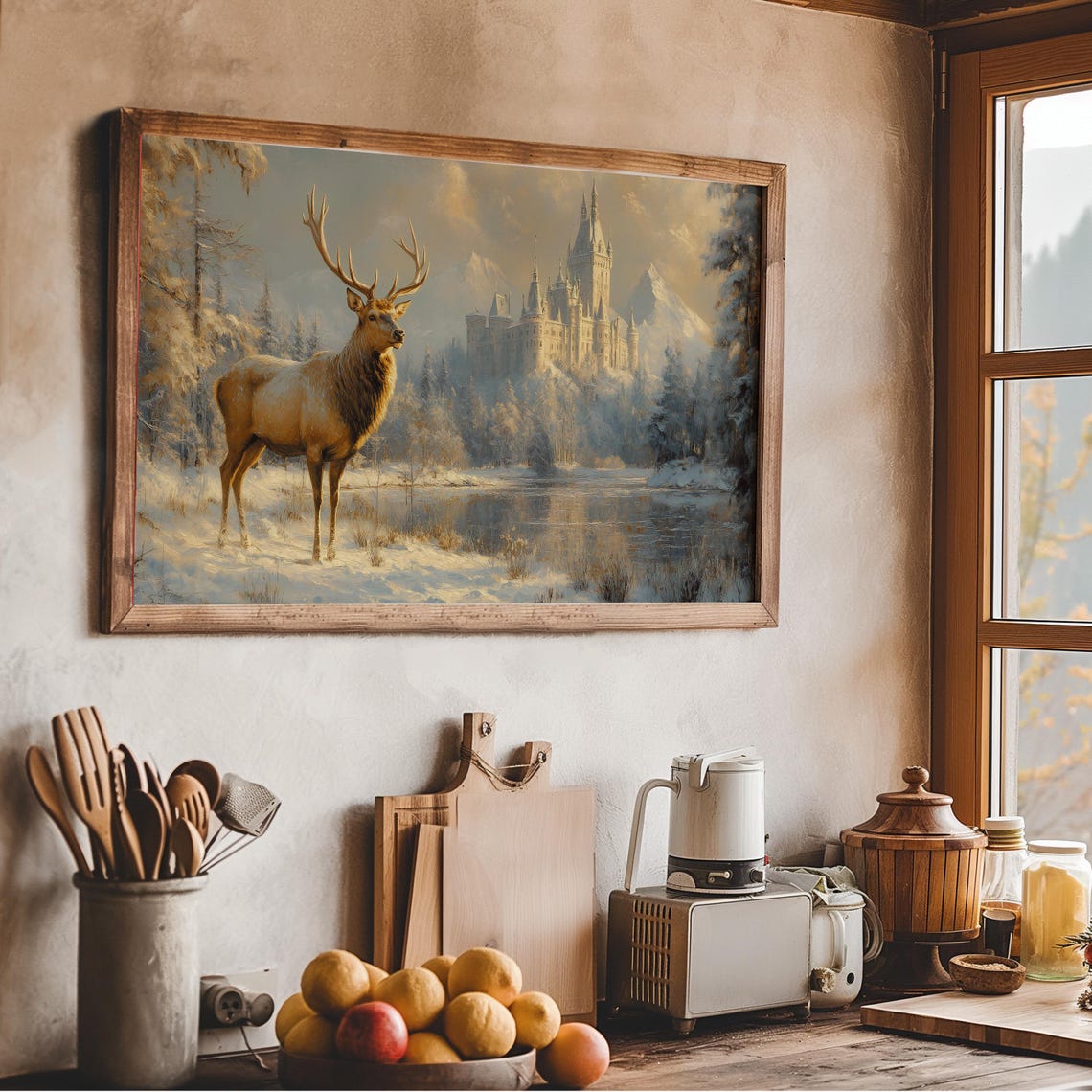 Vintage Reindeer In Snow Frame Tv Art Deer Oil Painting Winter Frame Tv Art Country Farmhouse Screensaver Woodland Animal - Image 3