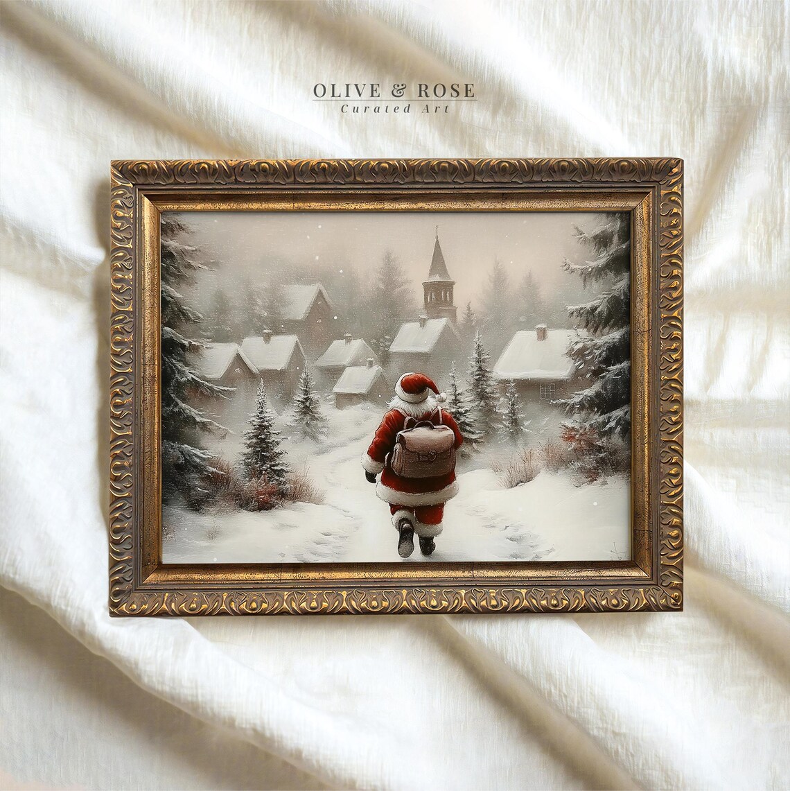 Vintage Christmas Santa Claus Print Santa Claus Oil Painting Christmas Wall Decor Festive Wall Art Xmas Holiday Prints