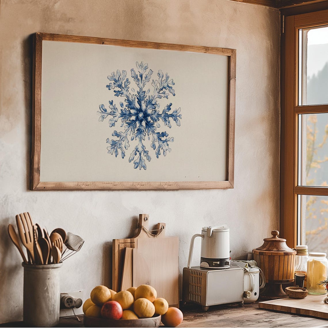 Delicate Blue Snowflake Watercolor Minimalist Winter Holiday Wall Art - Image 3