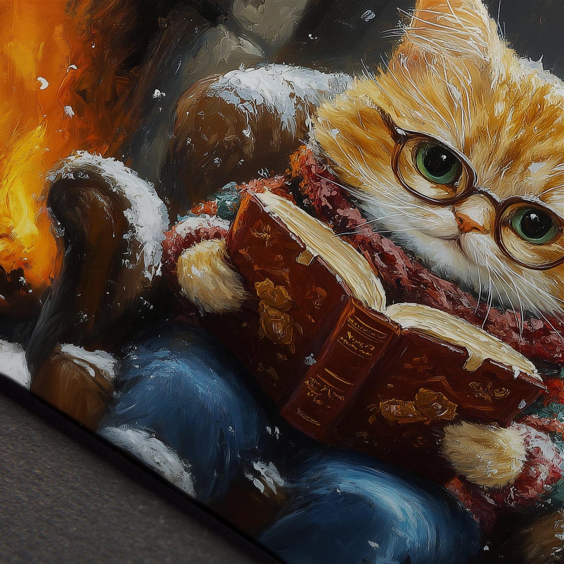 Funny Kitten Reading Book Christmas Wall Decor Cute Cat Painting Print Vintage Xmas Nursery Art Prints - Image 5