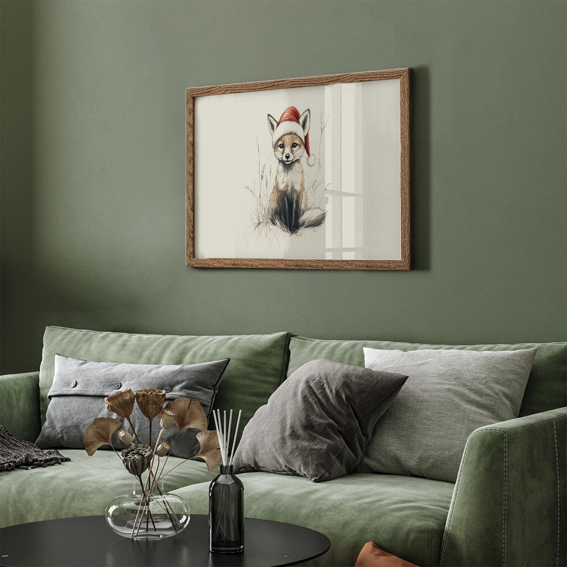 Vintage Fox With Santa Hat Sketch Frame Tv Art Neutral Christmas Nursery Holiday Decor Winter Frame Tv Cute Baby Fox Drawing - Image 5