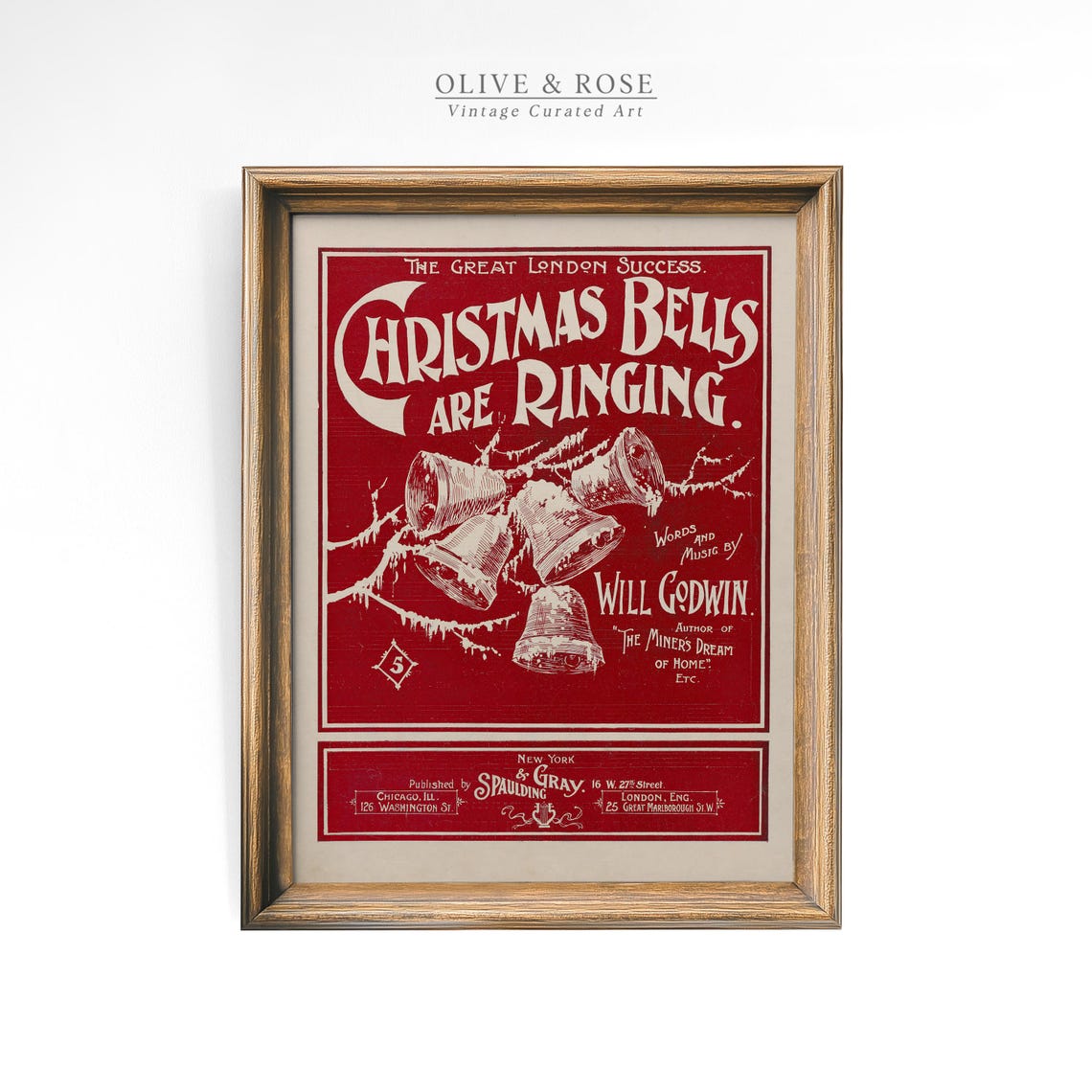 Christmas Bells Are Ringing Antique Sheet Music Cover Red Art Poster