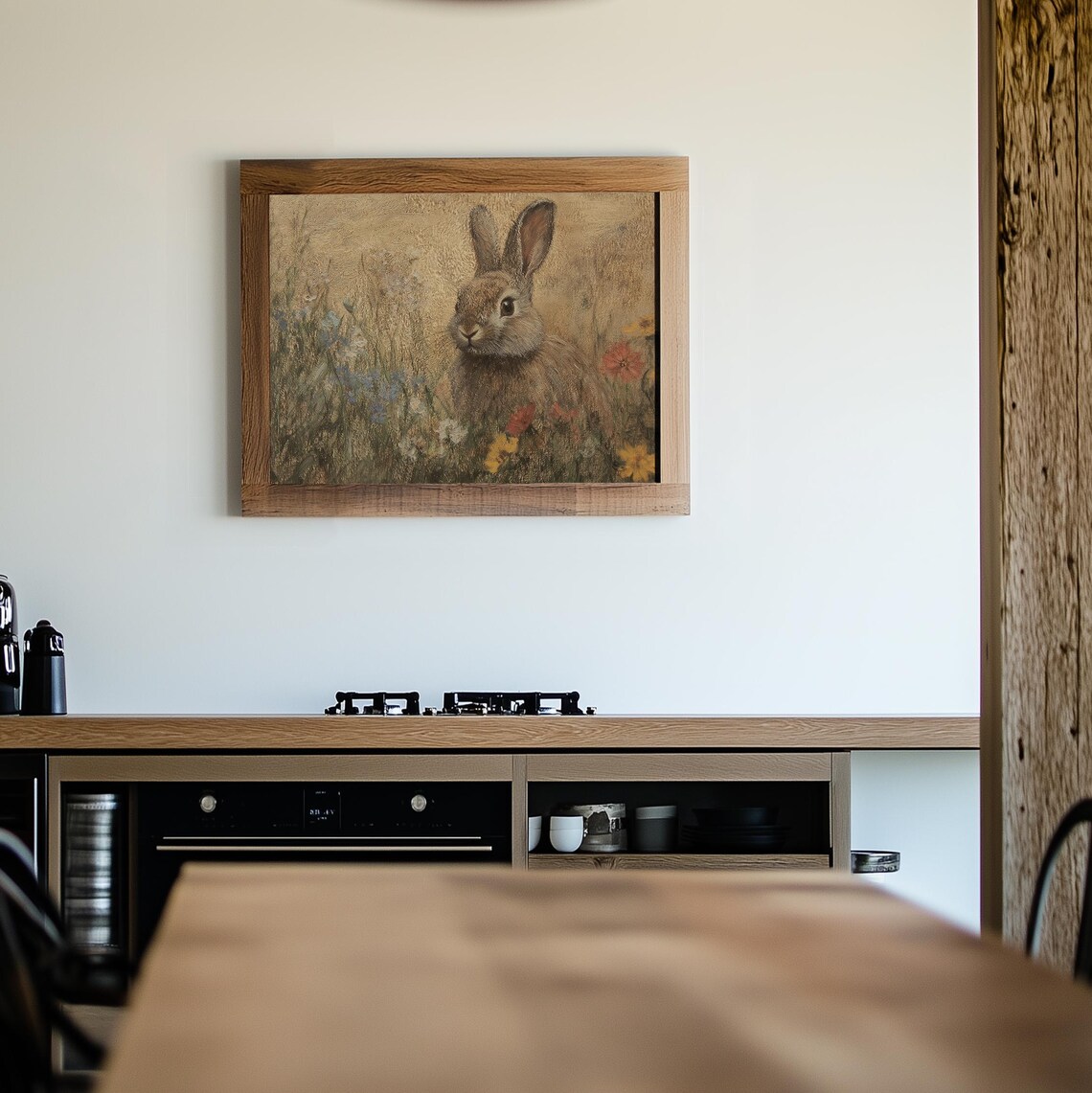 Brown Bunny Among Wildflowers Golden Impressionist Spring Nursery Wall Art - Image 2