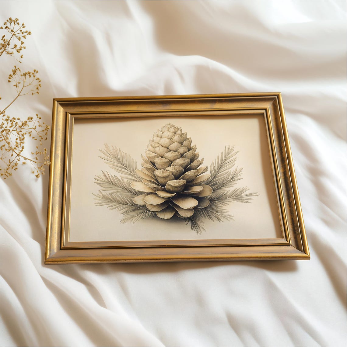 Pinecone And Pine Needles Vintage Sketch Antique Botanical Art Poster - Image 2