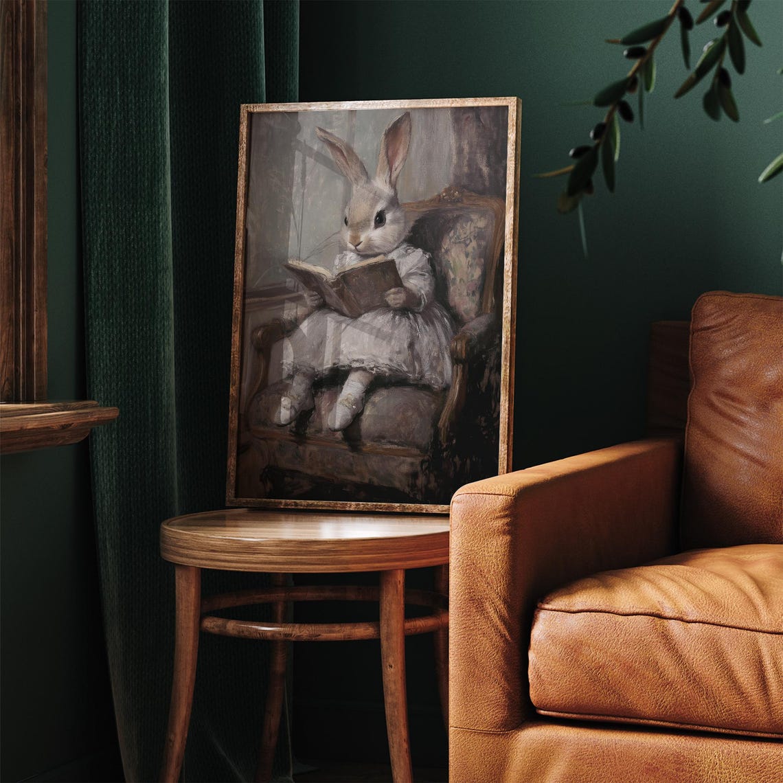 Vintage Easter Bunny Reading Book Print Cute Spring Rabbit In White Dress Painting Wall Art Easter Nursery Decor Prints - Image 2