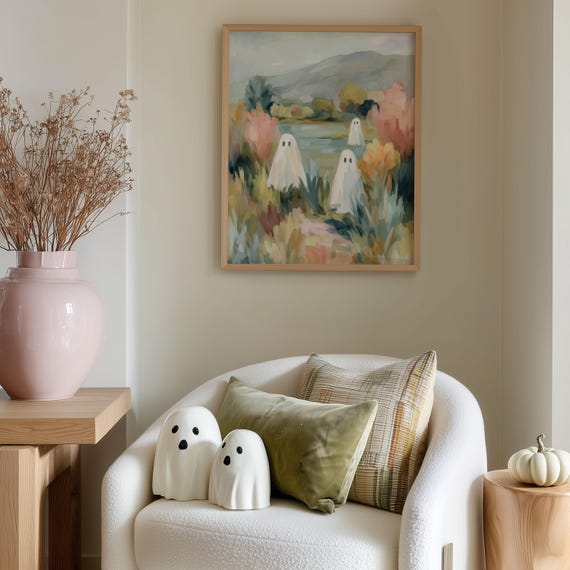 Halloween Art Print Pastel Autumn Meadow Wall Neutral Seasonal Home Decor