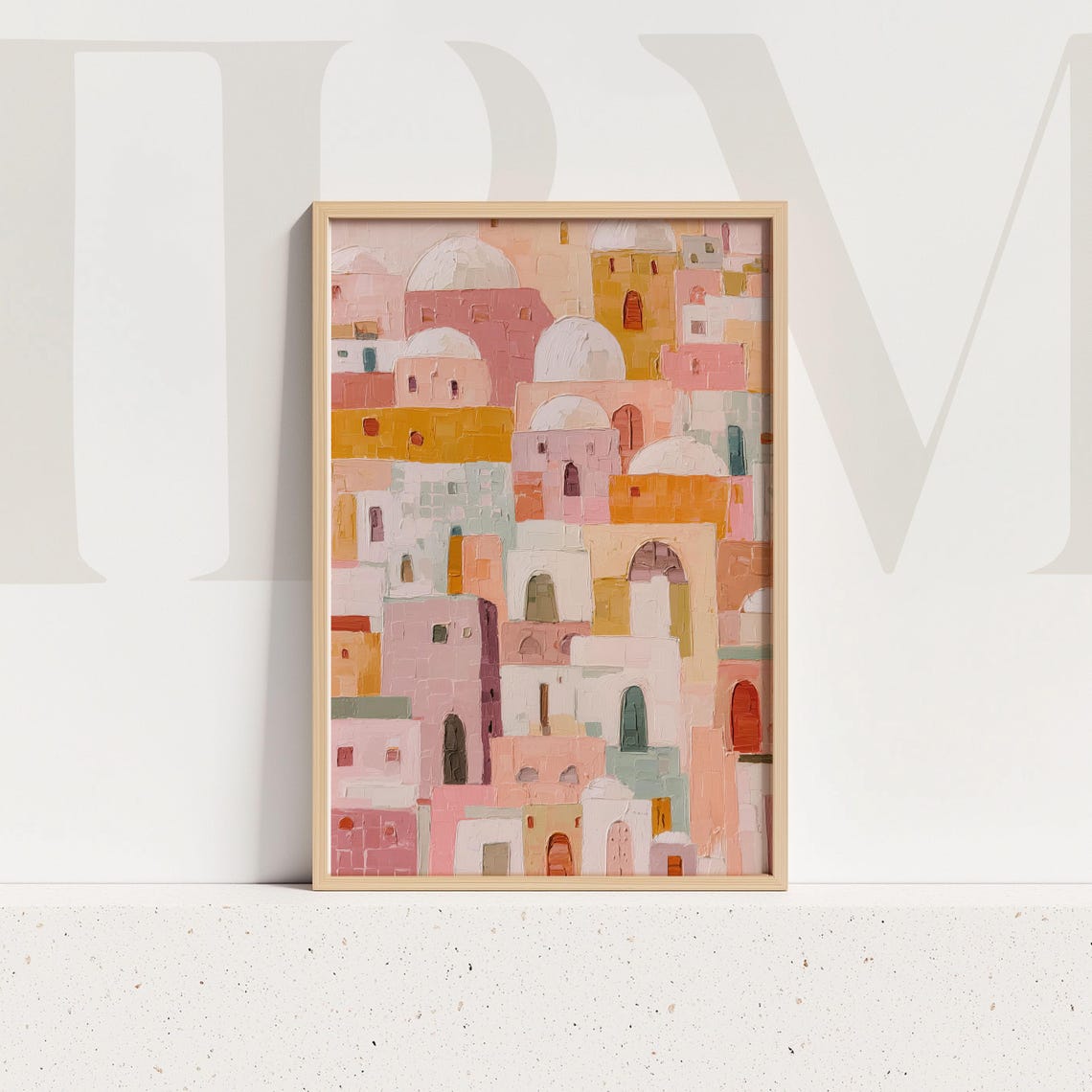 Santorini Greek Island Village Pastel Domes Hillside Art Poster