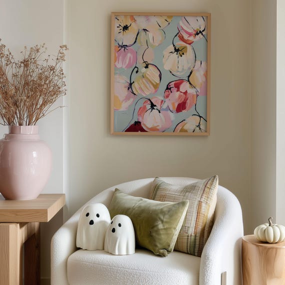 Pastel Pumpkin Art Print Modern Halloween Wall Decor