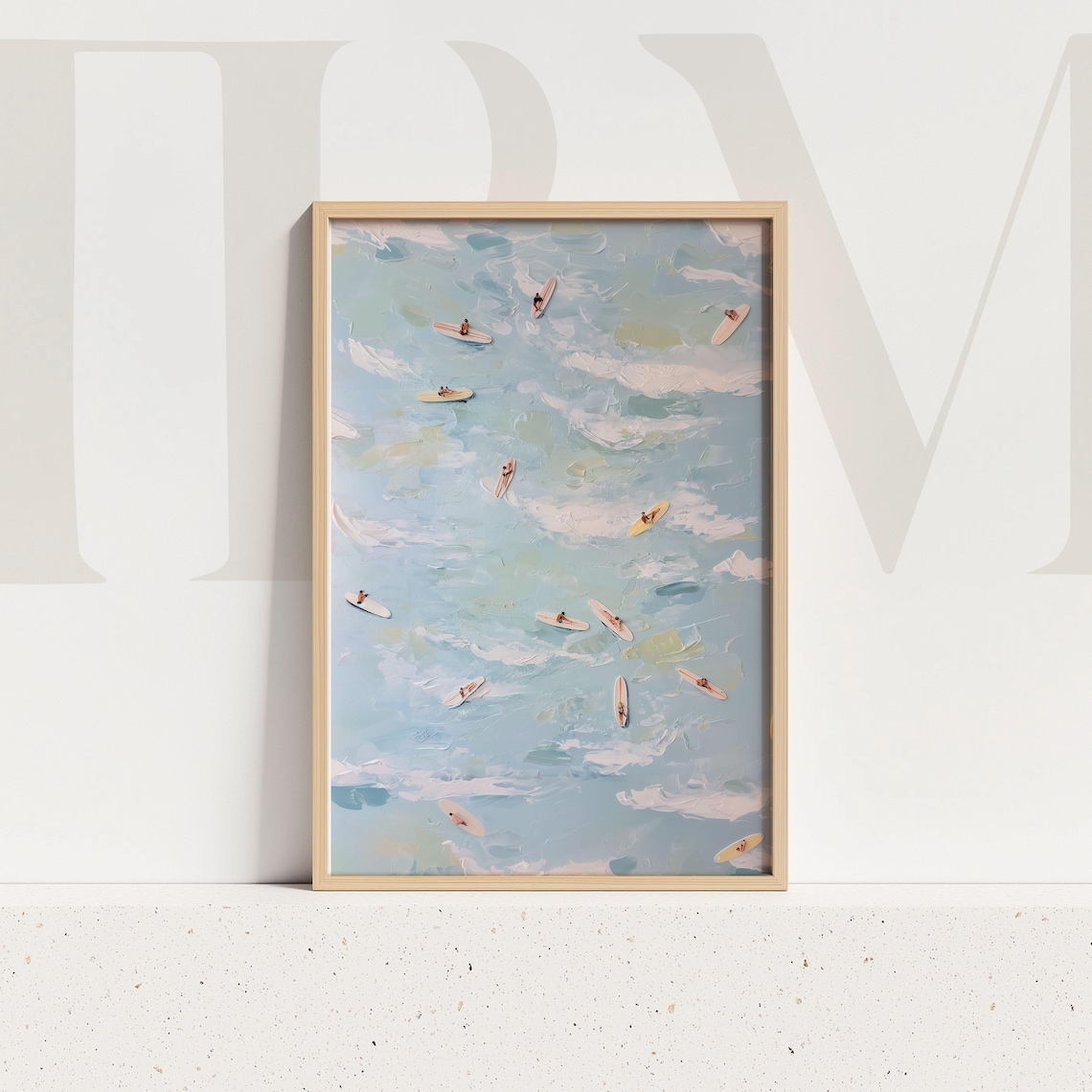 Aerial Surfers Abstract Coastal Ocean View Art Print