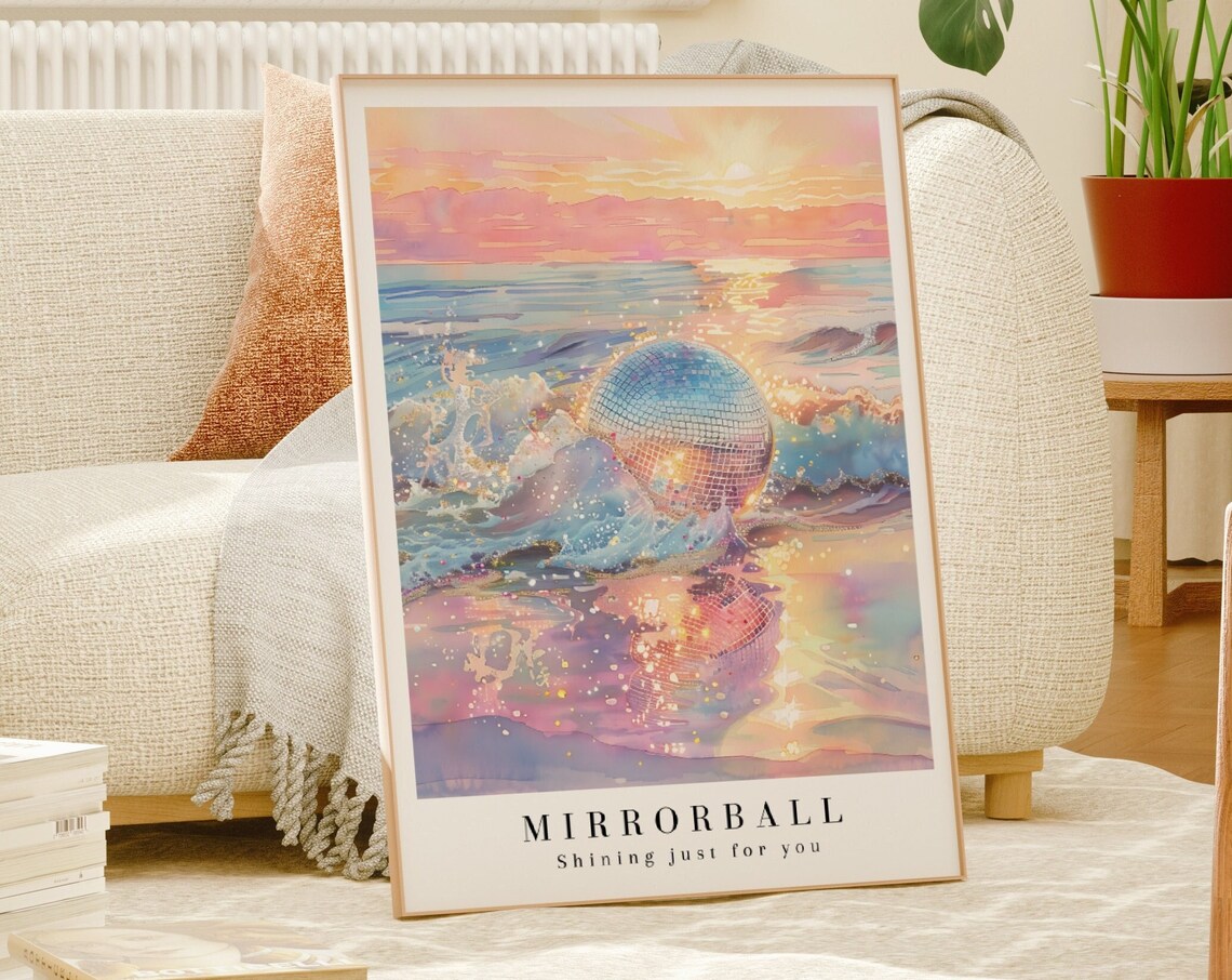 Mirrorball Folklore Watercolor Disco Beach Art Print