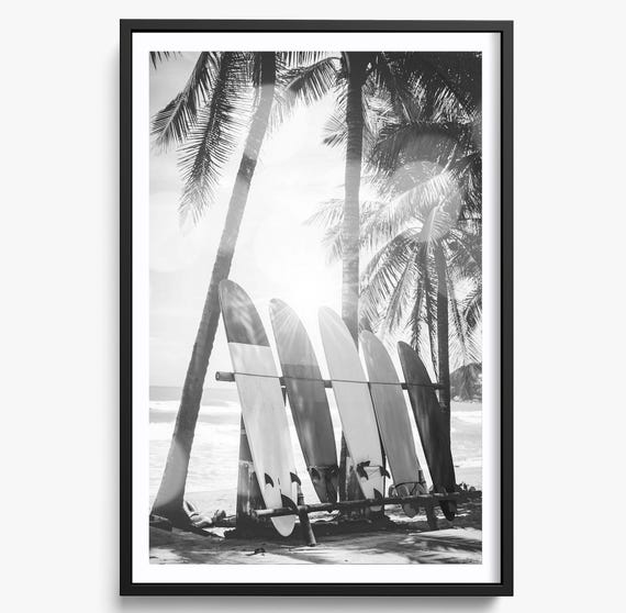 Surfer Coastal Ocean Art Print, Palm Trees