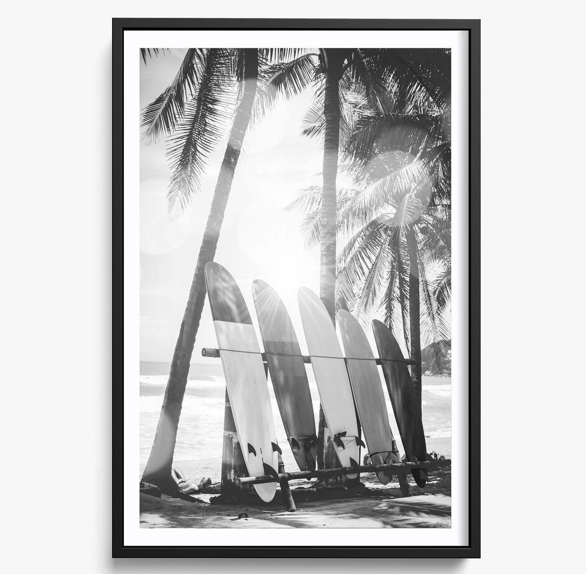 Surfer Coastal Ocean Art Print, Palm Trees