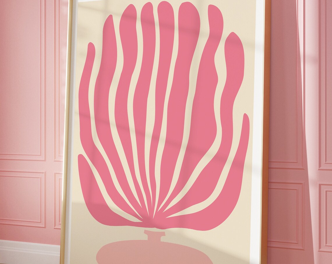 Matisse Inspired Pink Flower Vase Abstract Botanical Mid Century Poster - Image 2