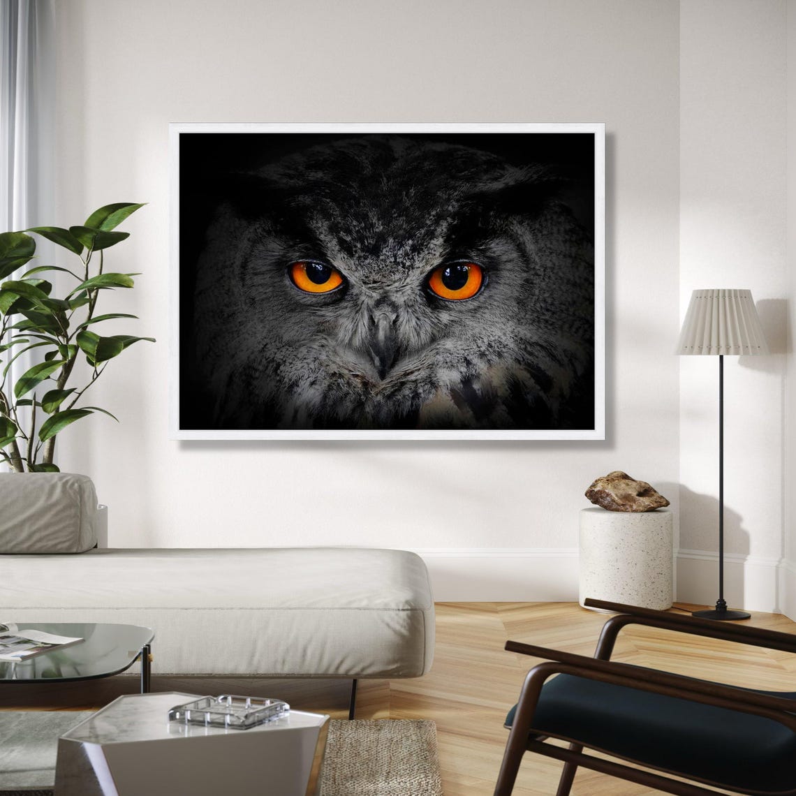 Intense Owl Eyes Dark Wildlife Close Up Dramatic Nature Art Poster