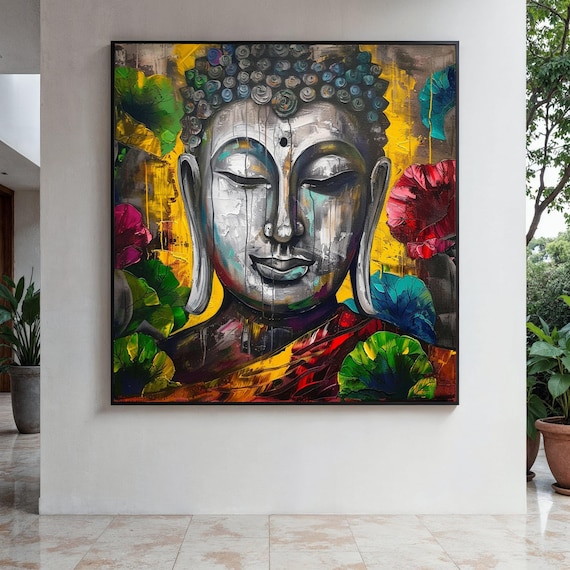 Pop Art Buddha Face Portrait Colorful Paint Splash Zen Poster