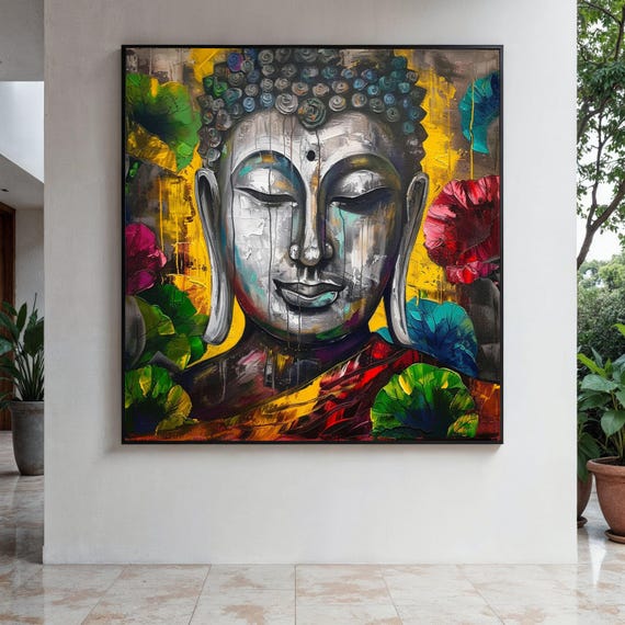 Tranquil Buddha Face Canvas Colorful Abstract Meditation Wall Art Spiritual Home Decor Zen Painting Gift Print