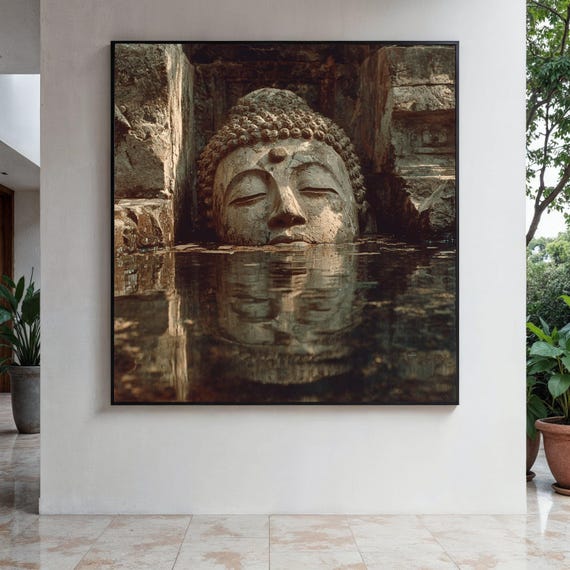 Serene Buddha Statue Canvas Tranquil Water Reflection Wall Art Zen Meditation Decor Spiritual Home Gift Print
