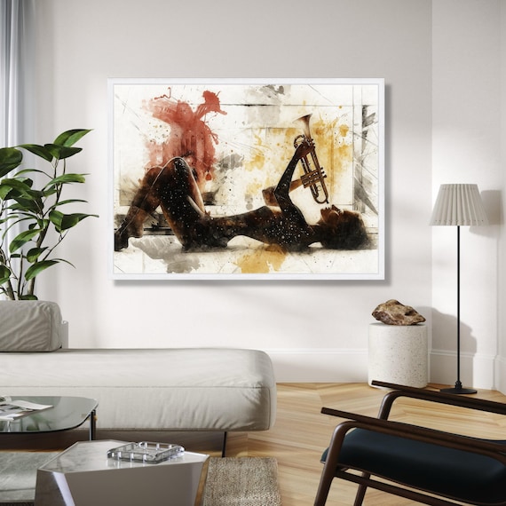 Abstract Watercolor Jazz Trumpeter Reclining Sketch Style Poster