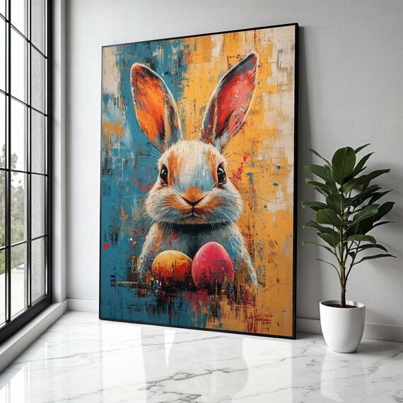 Colorful Bunny Easter Eggs Abstract Spring Whimsical Rabbit Poster