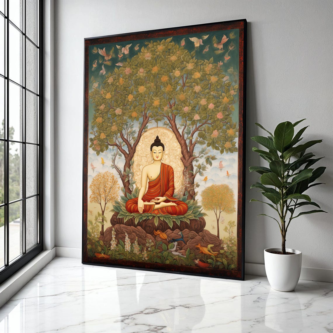 Meditating Buddha Under Bodhi Tree Art Print