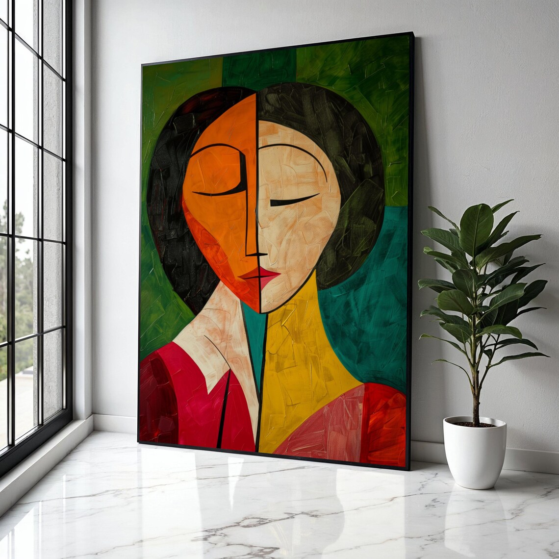 Abstract Dual Tone Face Cubist Woman Modern Portrait Art Poster