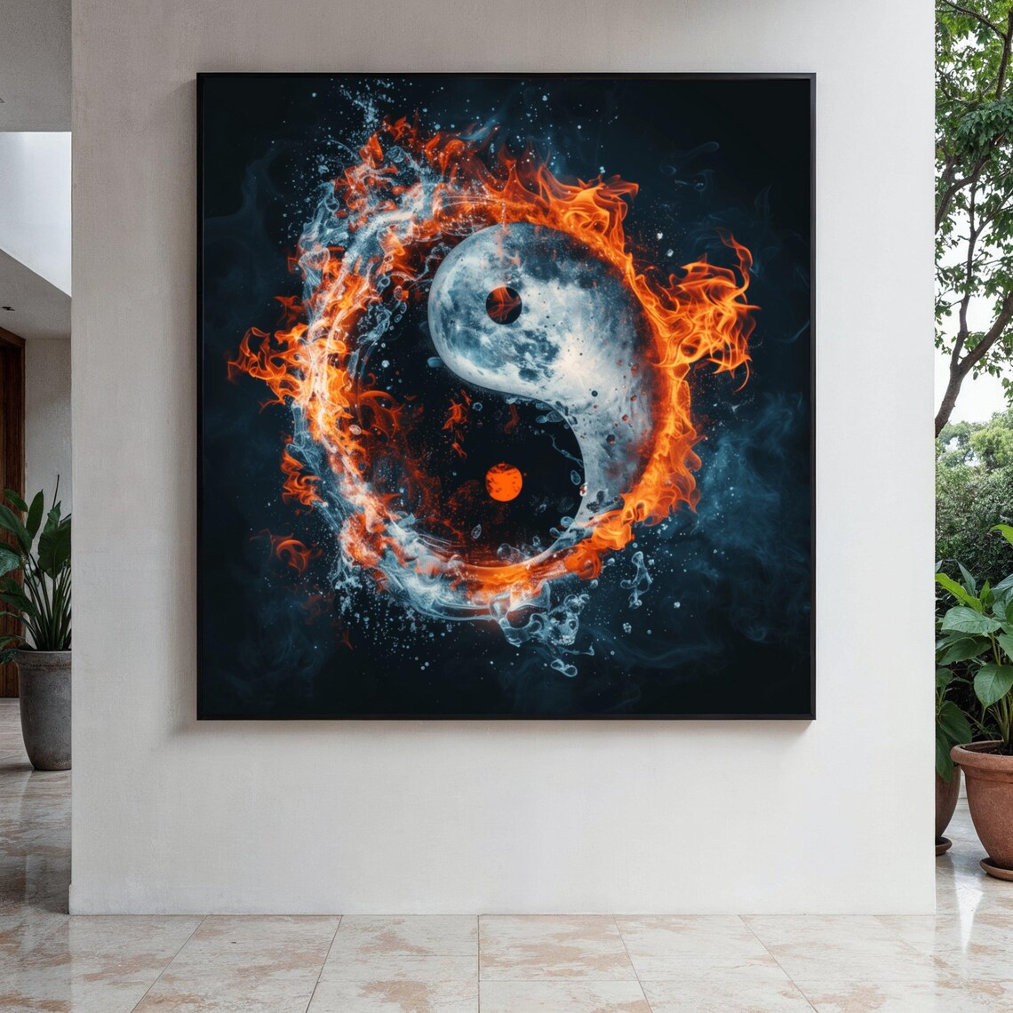 Yin Yang Fire and Water Elemental Balance Dark Fantasy Poster