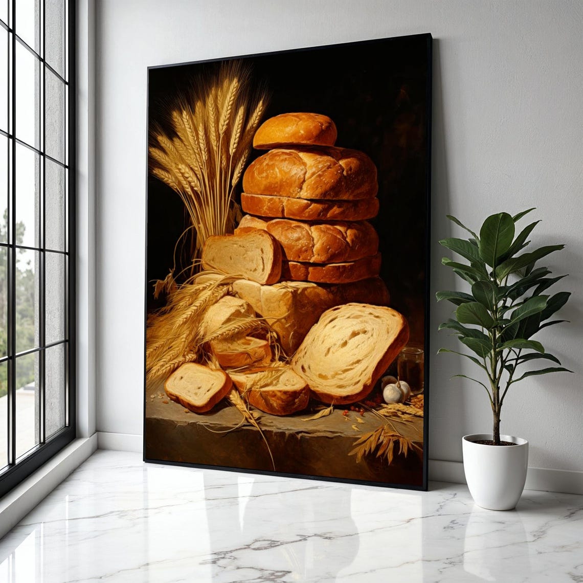 Rustic Bread Loaves Wheat Sheaves Old Master Bakery Kitchen Poster