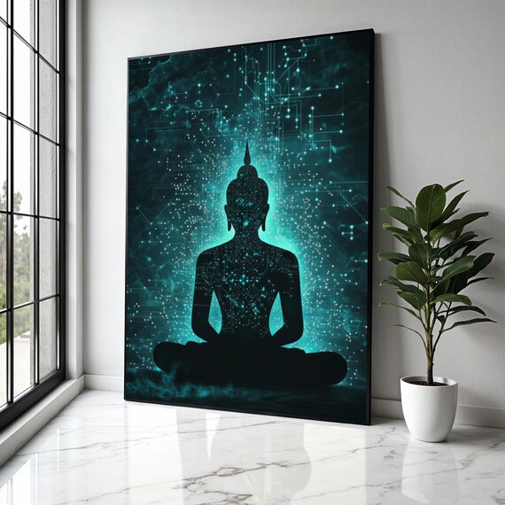 Buddha Silhouette Cosmic Circuit Constellation Mind Art Poster