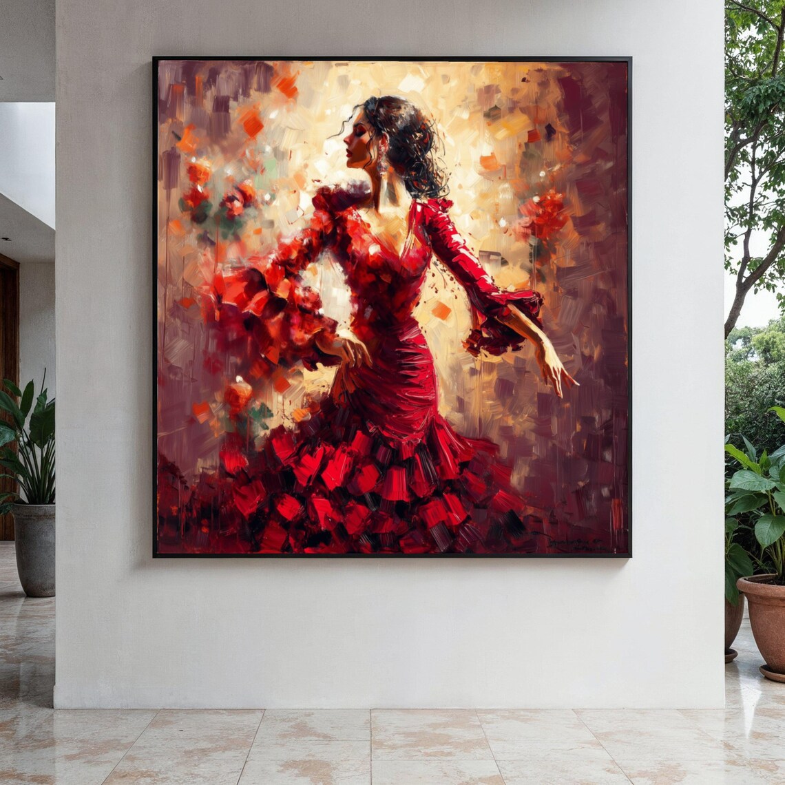 Passionate Flamenco Dancer In Flowing Red Dress Abstract Poster