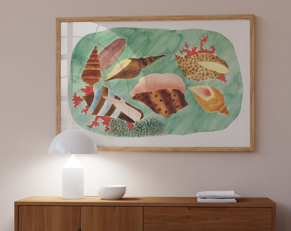 Vintage Sea Shells Scientific Illustration Coastal Art Poster