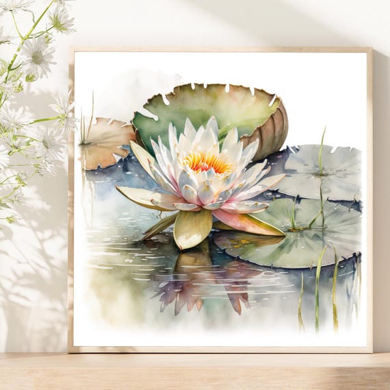 White Watercolor Floral Art Print, Neutral Decor