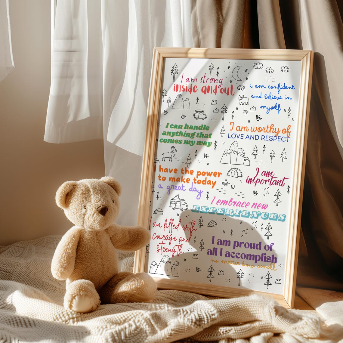 I Am Strong Inside And Out Nature Doodle Kids Confidence Poster - Image 2