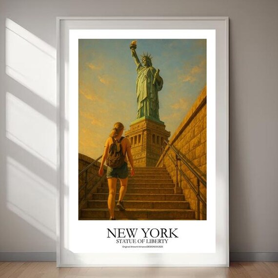 New York Statue of Liberty Golden Sunset Visitor Travel Poster