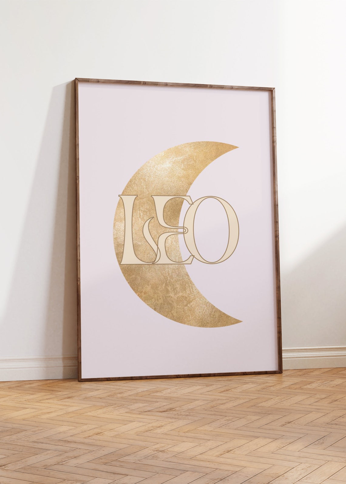 Leo Gold Crescent Moon Art Nouveau Blush Pink Zodiac Typography Poster - Image 4