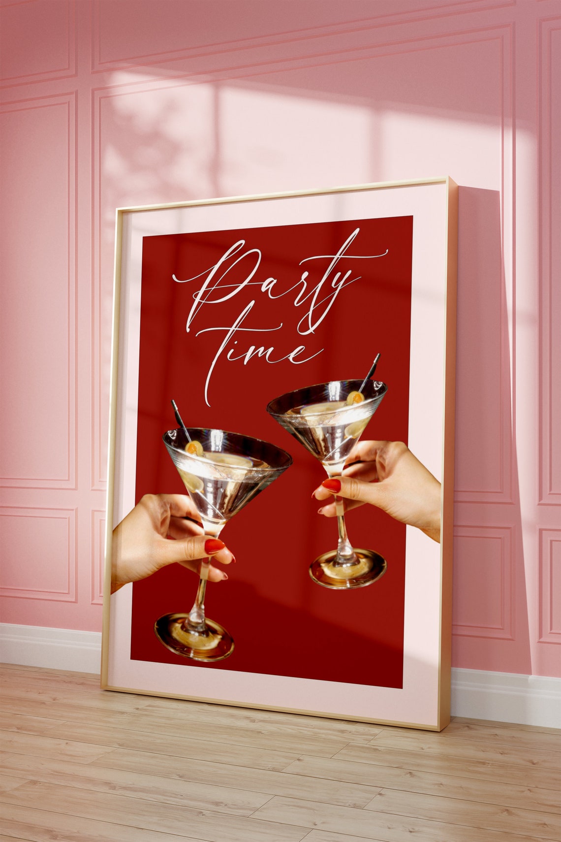 Party Time Fun Martini Quote Red Bar Cart Decor Girly Wall Art - Image 2